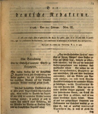 Der deutsche Redakteur Dienstag 27. Februar 1798