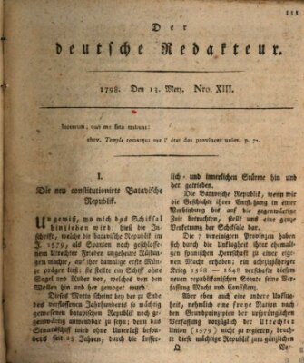 Der deutsche Redakteur Dienstag 13. März 1798