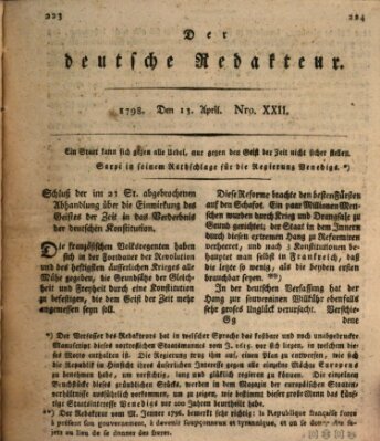 Der deutsche Redakteur Freitag 13. April 1798