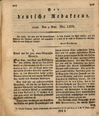 Der deutsche Redakteur Dienstag 4. September 1798