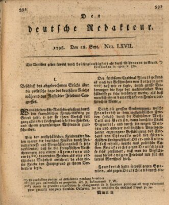 Der deutsche Redakteur Dienstag 18. September 1798