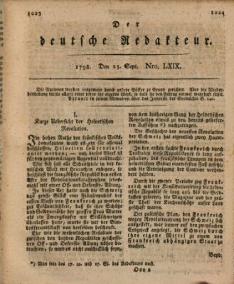 Der deutsche Redakteur Dienstag 25. September 1798