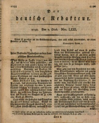 Der deutsche Redakteur Dienstag 2. Oktober 1798