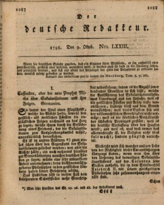 Der deutsche Redakteur Dienstag 9. Oktober 1798