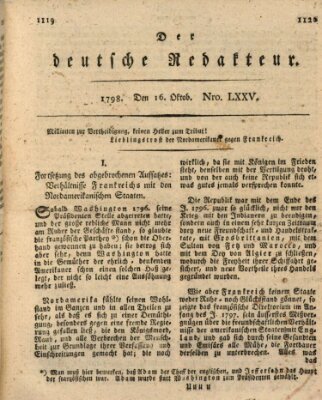 Der deutsche Redakteur Dienstag 16. Oktober 1798