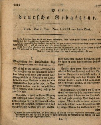 Der deutsche Redakteur Dienstag 6. November 1798