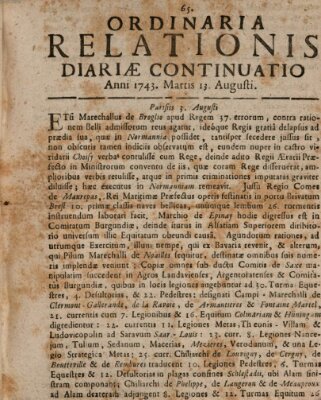 Ordinaria relationis diariae continuatio Dienstag 13. August 1743