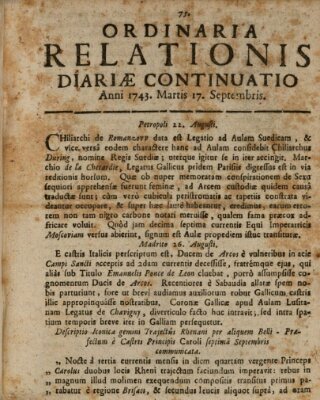 Ordinaria relationis diariae continuatio Tuesday 17. September 1743