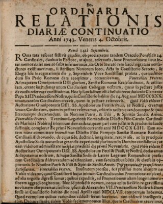 Ordinaria relationis diariae continuatio Friday 4. October 1743