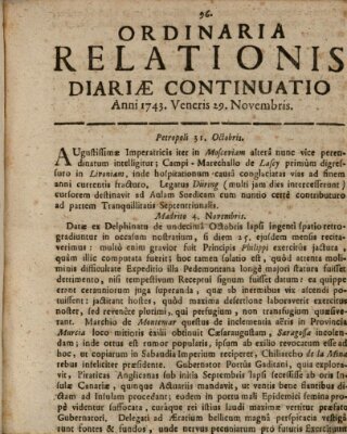 Ordinaria relationis diariae continuatio Freitag 29. November 1743