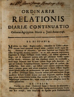 Ordinaria relationis diariae continuatio Dienstag 4. Juni 1748