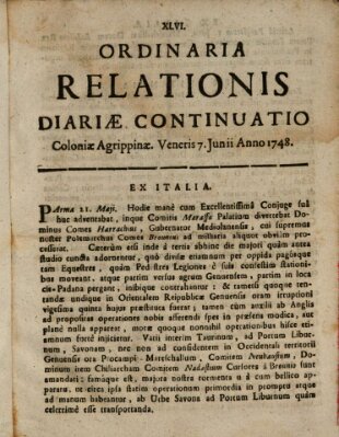 Ordinaria relationis diariae continuatio Freitag 7. Juni 1748