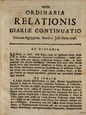 Ordinaria relationis diariae continuatio Dienstag 9. Juli 1748