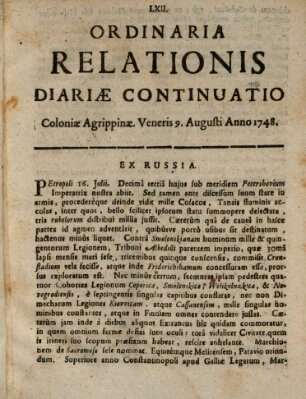 Ordinaria relationis diariae continuatio Freitag 9. August 1748