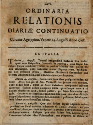 Ordinaria relationis diariae continuatio Freitag 23. August 1748