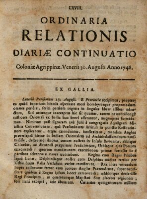 Ordinaria relationis diariae continuatio Freitag 30. August 1748