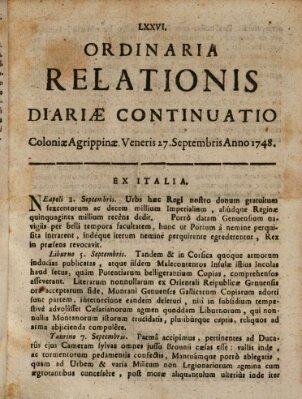 Ordinaria relationis diariae continuatio Freitag 27. September 1748