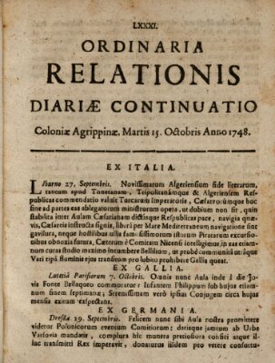 Ordinaria relationis diariae continuatio Dienstag 15. Oktober 1748