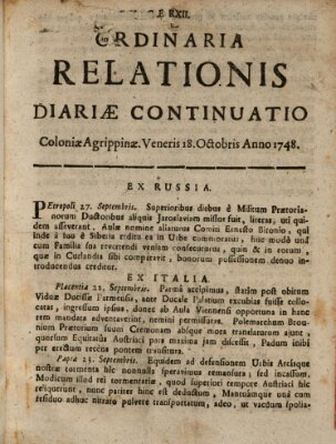 Ordinaria relationis diariae continuatio Freitag 18. Oktober 1748