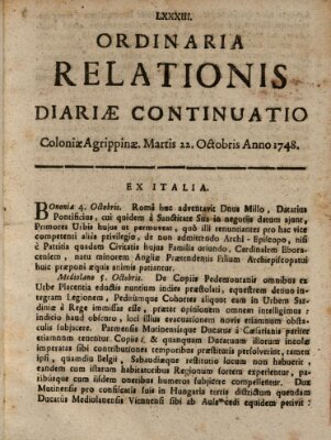 Ordinaria relationis diariae continuatio Dienstag 22. Oktober 1748