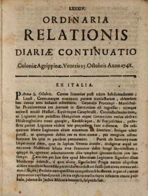 Ordinaria relationis diariae continuatio Freitag 25. Oktober 1748