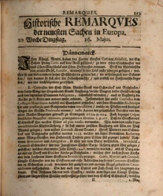 Historische Remarques über neuesten Sachen in Europa des ... Jahres Samstag 16. Mai 1699