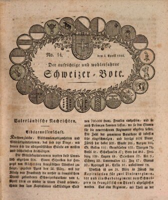 Der aufrichtige und wohlerfahrene Schweizer-Bote (Der Schweizer-Bote) Donnerstag 4. April 1816