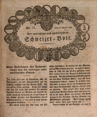 Der aufrichtige und wohlerfahrene Schweizer-Bote (Der Schweizer-Bote) Donnerstag 25. April 1816