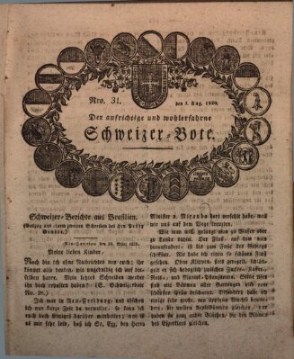 Der aufrichtige und wohlerfahrene Schweizer-Bote (Der Schweizer-Bote) Donnerstag 3. August 1820