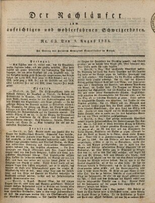 Der aufrichtige und wohlerfahrene Schweizer-Bote (Der Schweizer-Bote) Samstag 9. August 1834