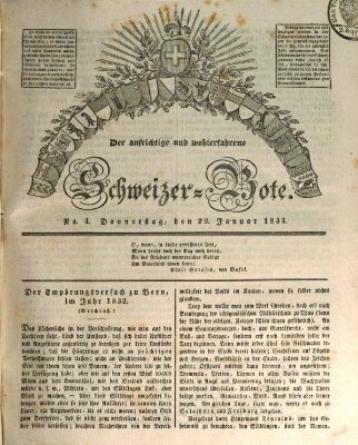 Der aufrichtige und wohlerfahrene Schweizer-Bote (Der Schweizer-Bote) Donnerstag 22. Januar 1835