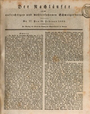 Der aufrichtige und wohlerfahrene Schweizer-Bote (Der Schweizer-Bote) Samstag 28. Februar 1835