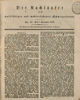 Der aufrichtige und wohlerfahrene Schweizer-Bote (Der Schweizer-Bote) Samstag 7. November 1835