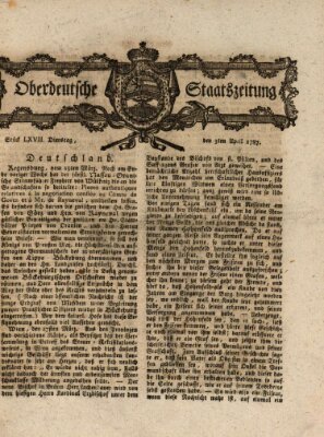 Oberdeutsche Staatszeitung Dienstag 3. April 1787