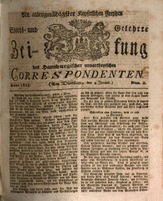 Staats- und gelehrte Zeitung des Hamburgischen unpartheyischen Correspondenten Dienstag 4. Januar 1803