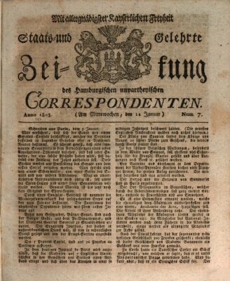 Staats- und gelehrte Zeitung des Hamburgischen unpartheyischen Correspondenten Mittwoch 12. Januar 1803