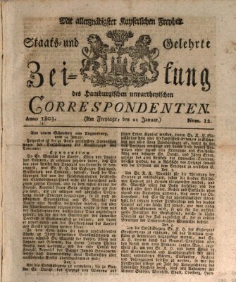 Staats- und gelehrte Zeitung des Hamburgischen unpartheyischen Correspondenten Freitag 21. Januar 1803