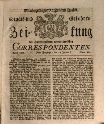 Staats- und gelehrte Zeitung des Hamburgischen unpartheyischen Correspondenten Freitag 28. Januar 1803