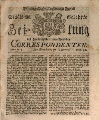 Staats- und gelehrte Zeitung des Hamburgischen unpartheyischen Correspondenten Samstag 19. Februar 1803