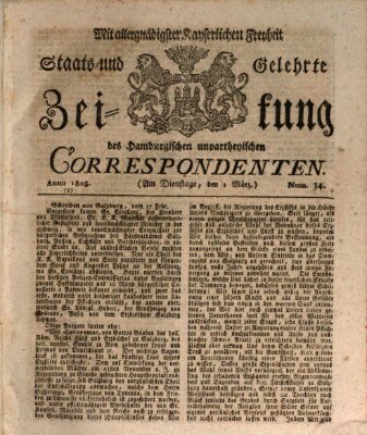 Staats- und gelehrte Zeitung des Hamburgischen unpartheyischen Correspondenten Dienstag 1. März 1803