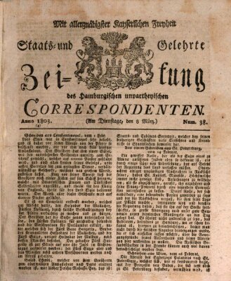 Staats- und gelehrte Zeitung des Hamburgischen unpartheyischen Correspondenten Dienstag 8. März 1803