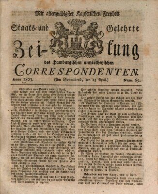 Staats- und gelehrte Zeitung des Hamburgischen unpartheyischen Correspondenten Samstag 23. April 1803