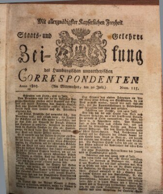 Staats- und gelehrte Zeitung des Hamburgischen unpartheyischen Correspondenten Mittwoch 20. Juli 1803