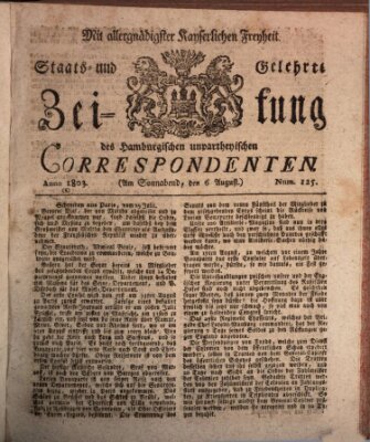 Staats- und gelehrte Zeitung des Hamburgischen unpartheyischen Correspondenten Samstag 6. August 1803