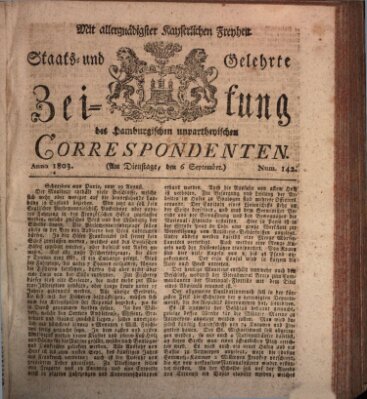 Staats- und gelehrte Zeitung des Hamburgischen unpartheyischen Correspondenten Dienstag 6. September 1803