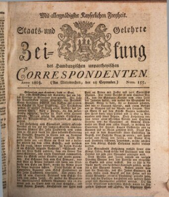 Staats- und gelehrte Zeitung des Hamburgischen unpartheyischen Correspondenten Mittwoch 28. September 1803