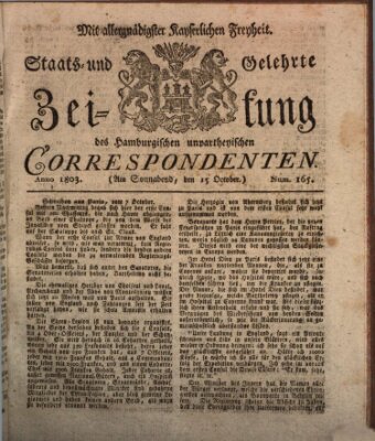 Staats- und gelehrte Zeitung des Hamburgischen unpartheyischen Correspondenten Samstag 15. Oktober 1803