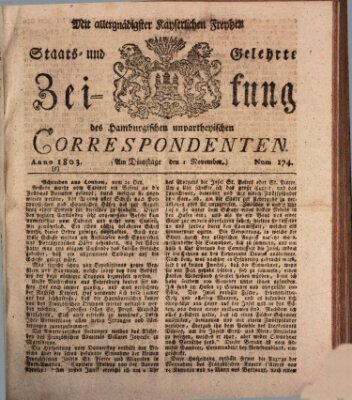 Staats- und gelehrte Zeitung des Hamburgischen unpartheyischen Correspondenten Dienstag 1. November 1803