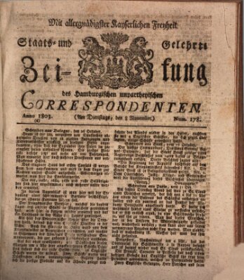 Staats- und gelehrte Zeitung des Hamburgischen unpartheyischen Correspondenten Dienstag 8. November 1803