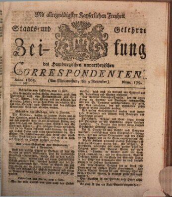 Staats- und gelehrte Zeitung des Hamburgischen unpartheyischen Correspondenten Mittwoch 9. November 1803